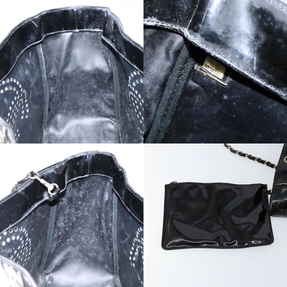 CHANEL Triple Coco Chain Tote Bag Patent leather Black Silver CC Auth 146826 - Picture 16 of 16